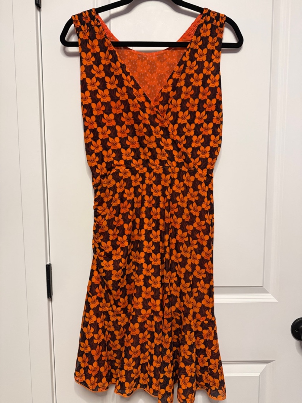 CAbi Orange Reversible Floral Wrap-Style Midi Dress